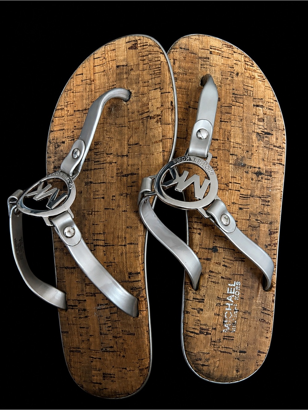 Michael Kors Silver Cork-Style Thong Sandals